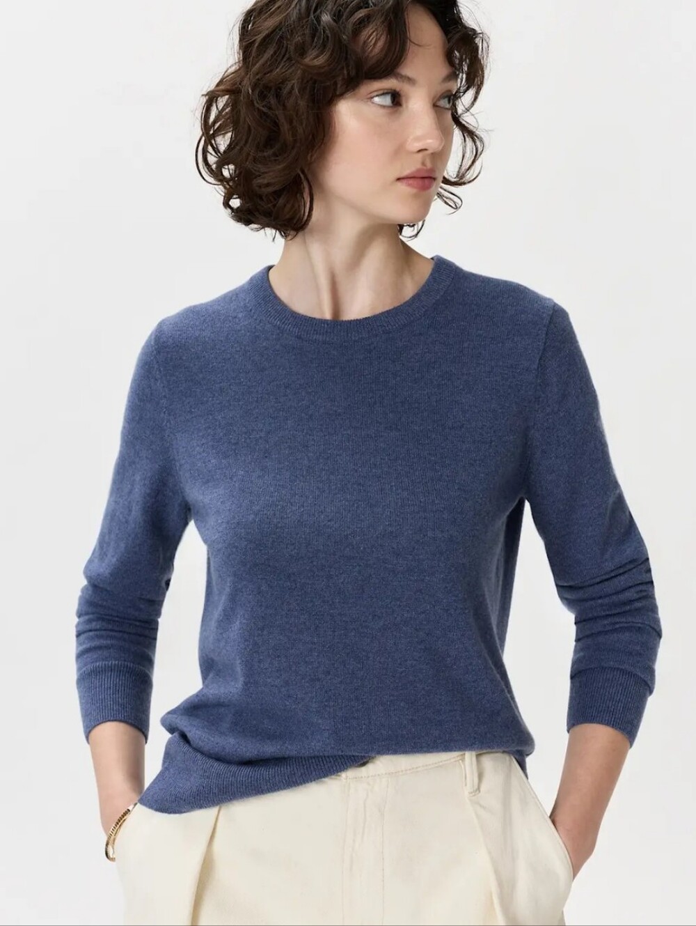 Quince 100% Cashmere Crewneck Knit Pullover Sweater Blue Size Large